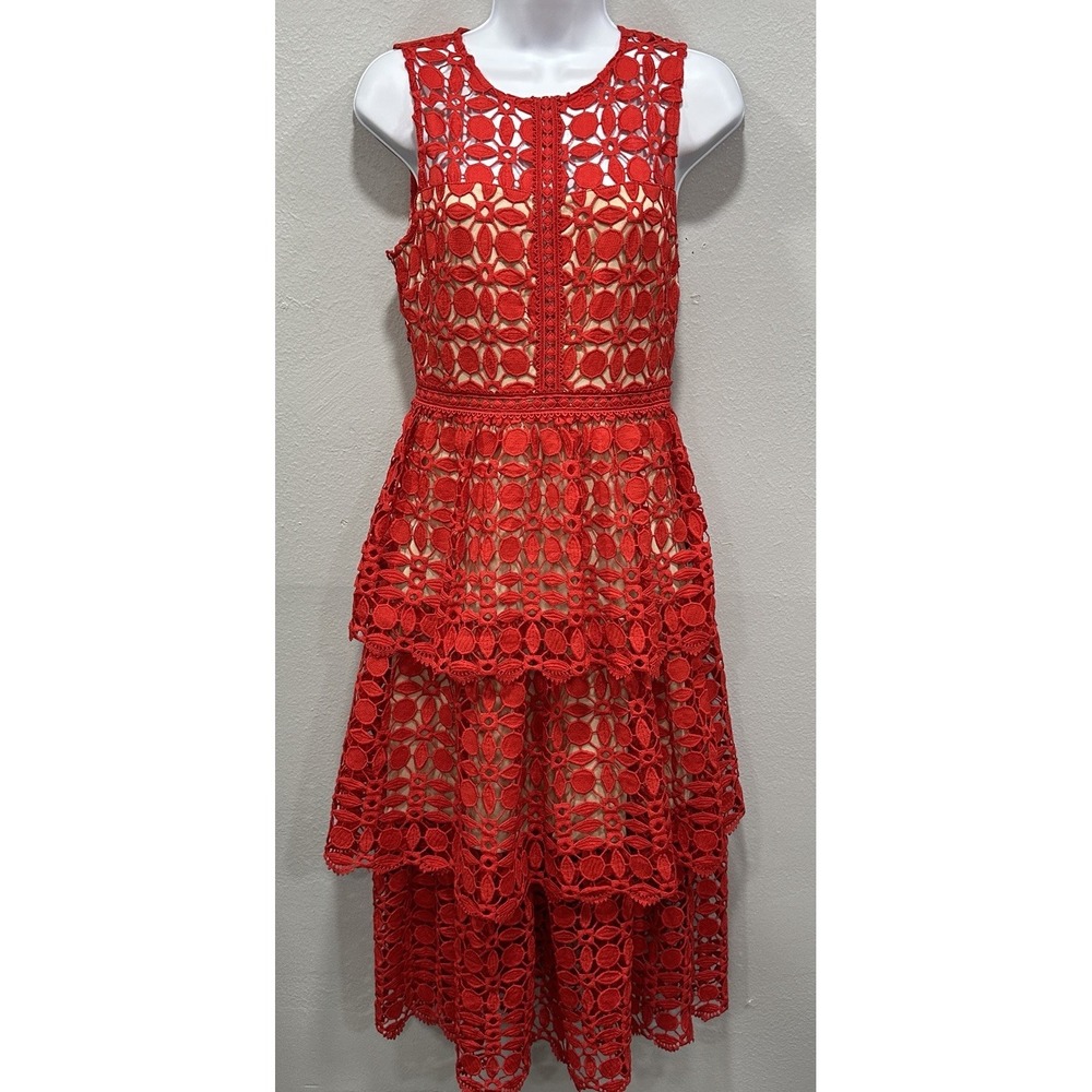 Lulus Evening Dress Womens Small Orange Crochet Lace Sleeveless Zip Lined Chic